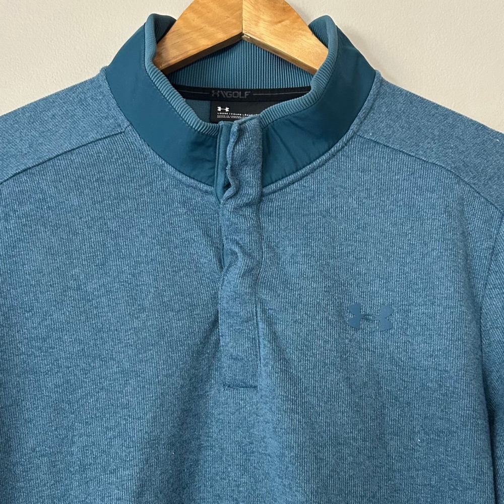 Under Armour Pullover Mens Large Blue Golf ColdGear Snap Mock Neck Sweater